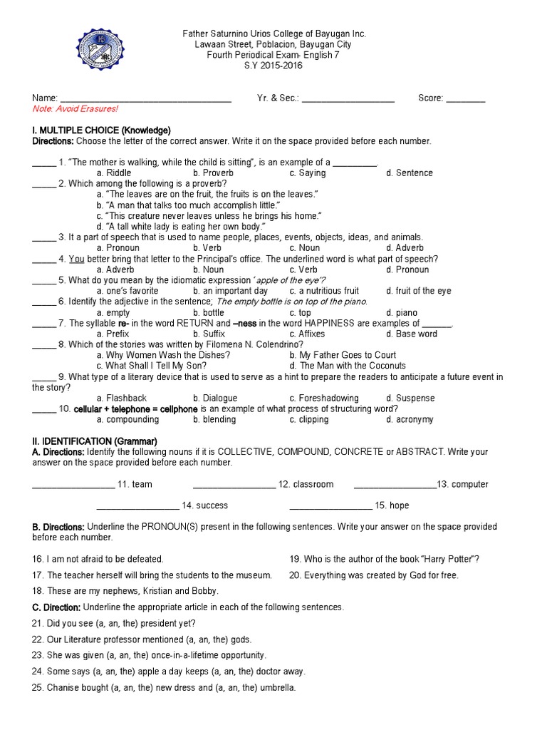 Final ExamEnglish PDF Part Of Speech Verb