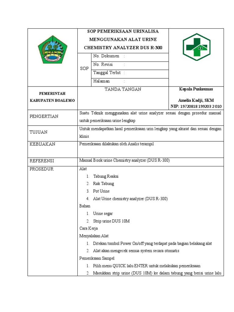 SOP Urinalisa dengan DUS R-300 | PDF