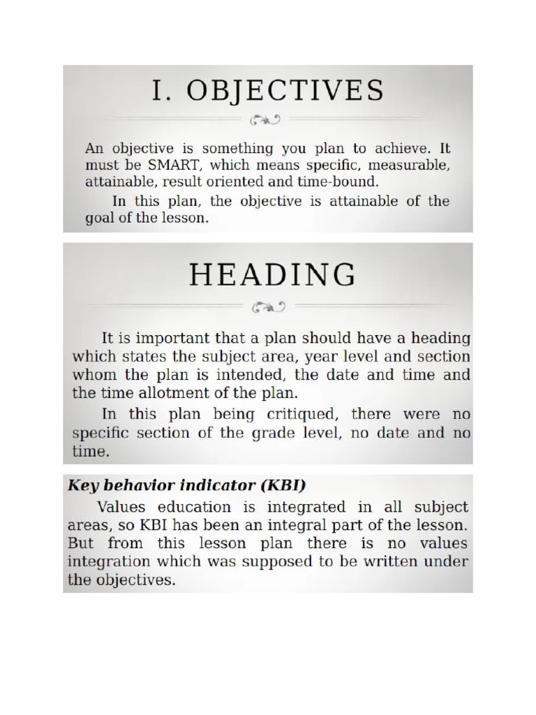 Lesson Plan Critique Sample PDF