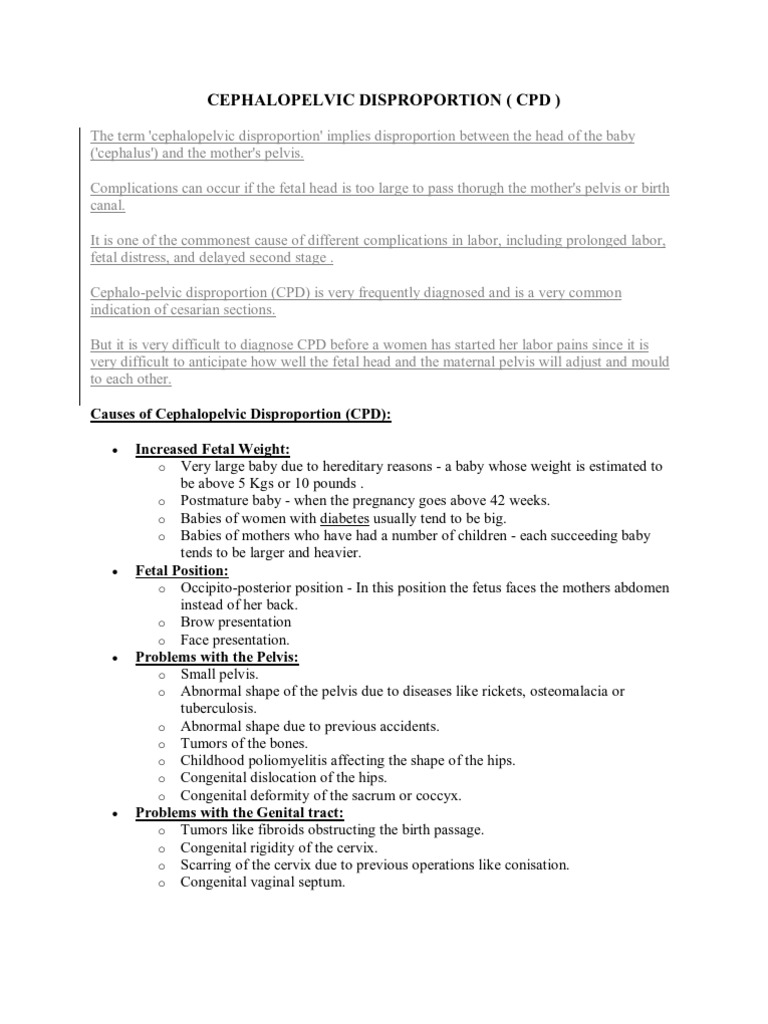 Cephalopelvic Disproportion Overview | PDF