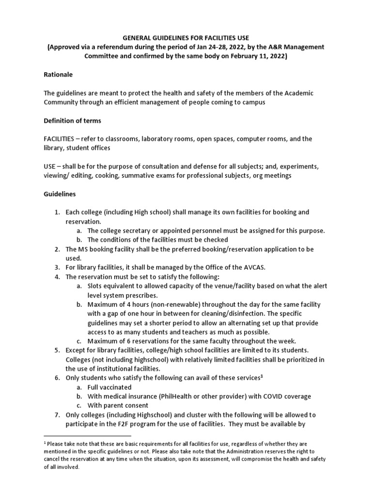 GENERAL GUIDELINES FOR FACILITIES USE. Final PDF