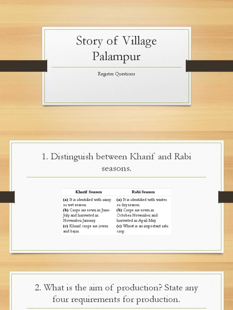 Story of Village Palampur Register Questions PDF Agriculture