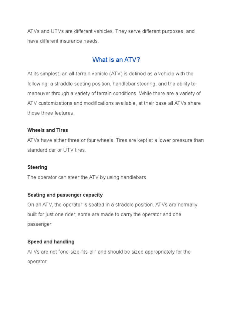 What Is The Difference Between An ATV and UTV PDF Truck Vehicles