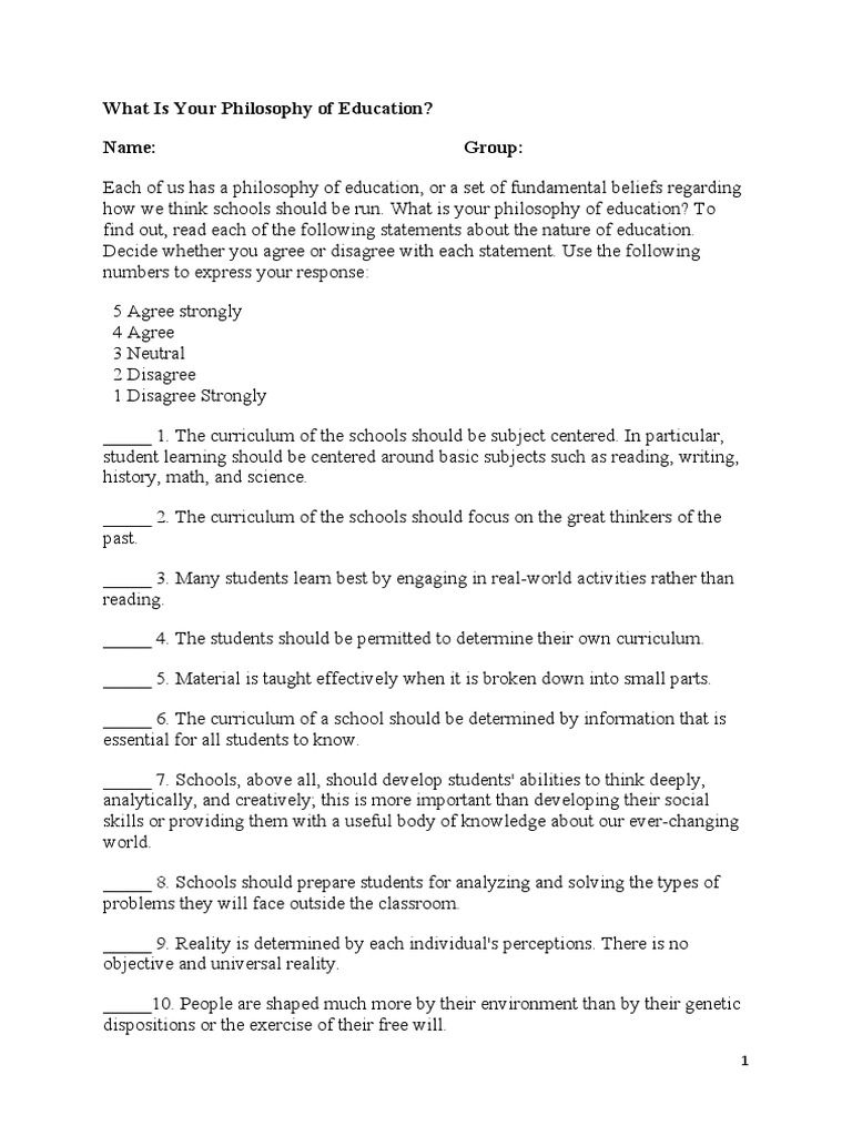What Is Your Philosophy of Education PDF Philosophy Of Education