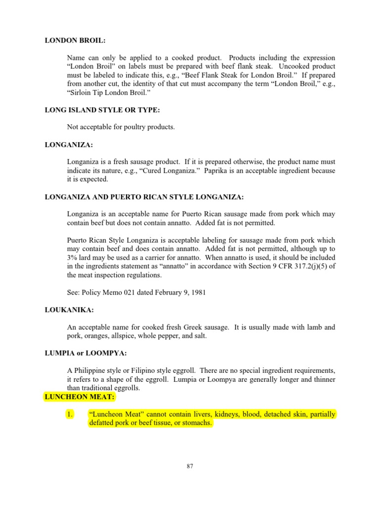 Luncheon Meat Definition USDAPolicyBook PDF Sausage Beef