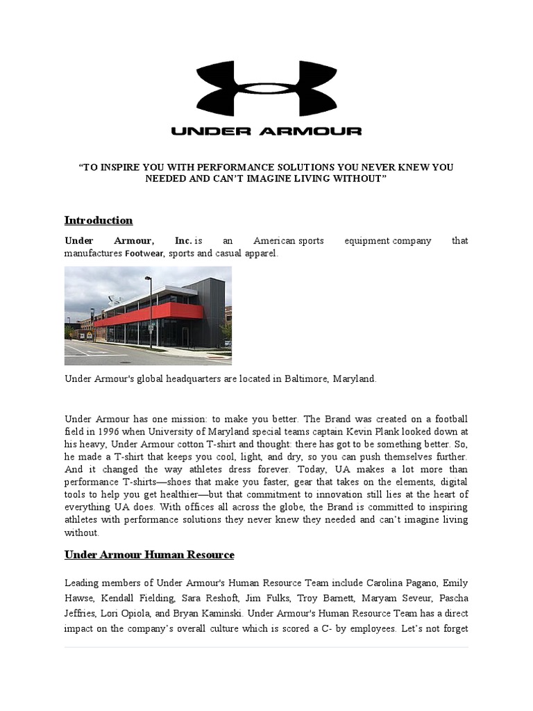 Under Armour, Inc. Is An American Sports Equipment Company That PDF