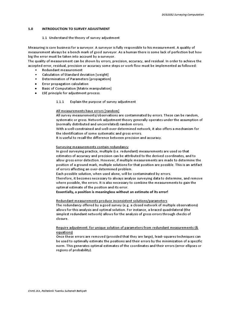Survey Adjustment Notes PDF Accuracy And Precision Errors And