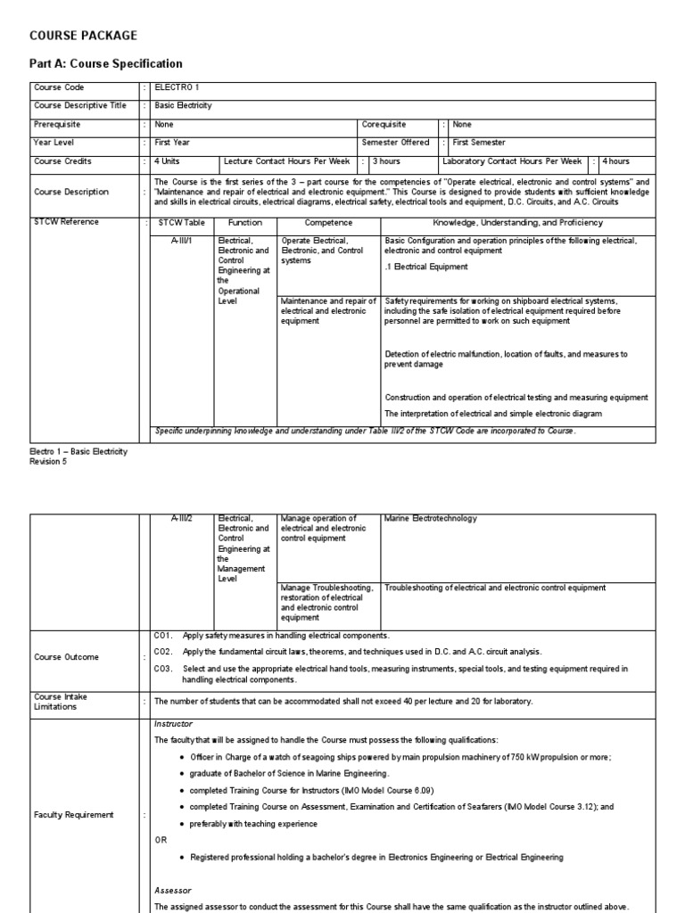 Electro 1: Basic Electricity Course Overview | PDF | Educational ...