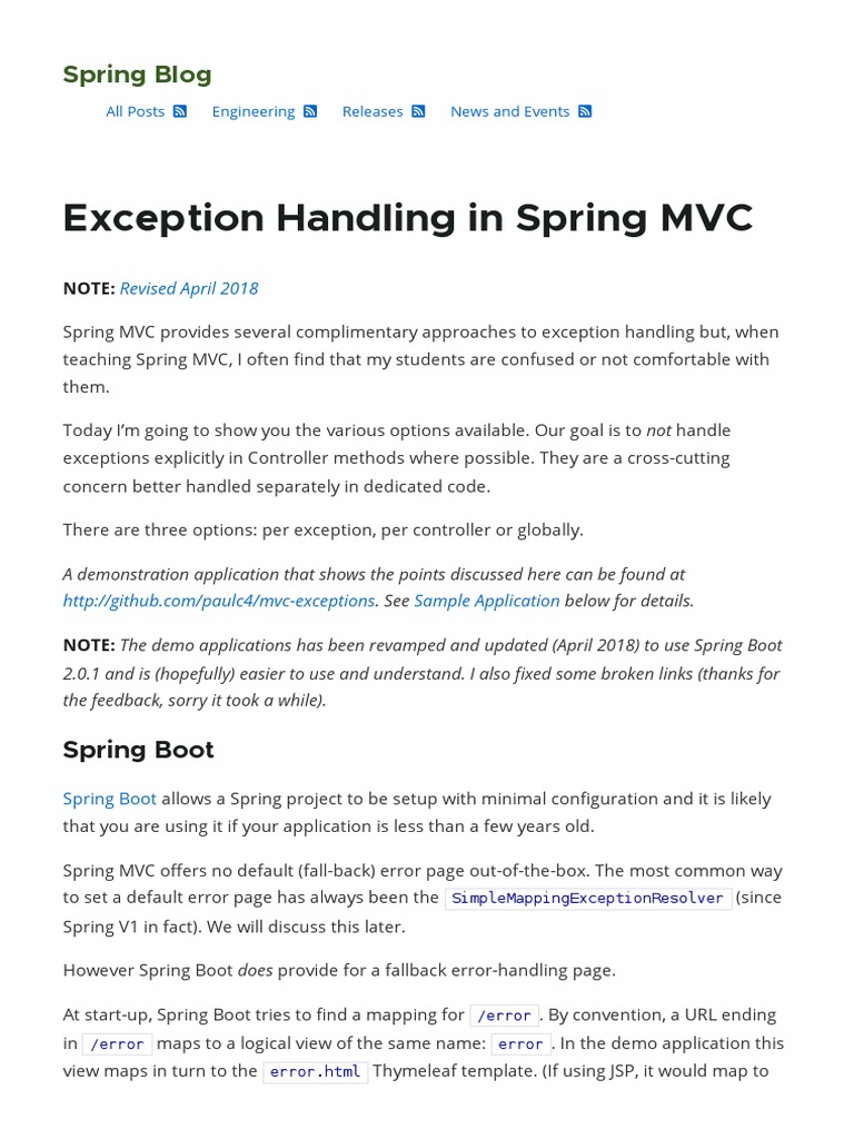 Exception Handling in Spring MVC PDF Spring Framework Hypertext