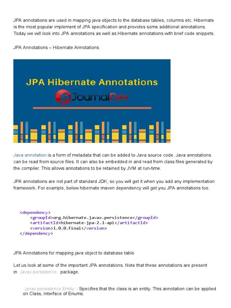 JPA and Hibernate Annotations Guide | PDF | Software | Computer Science