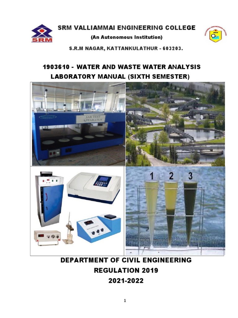 Water and Waste Water Analysis Laboratory Manual PDF Chemistry