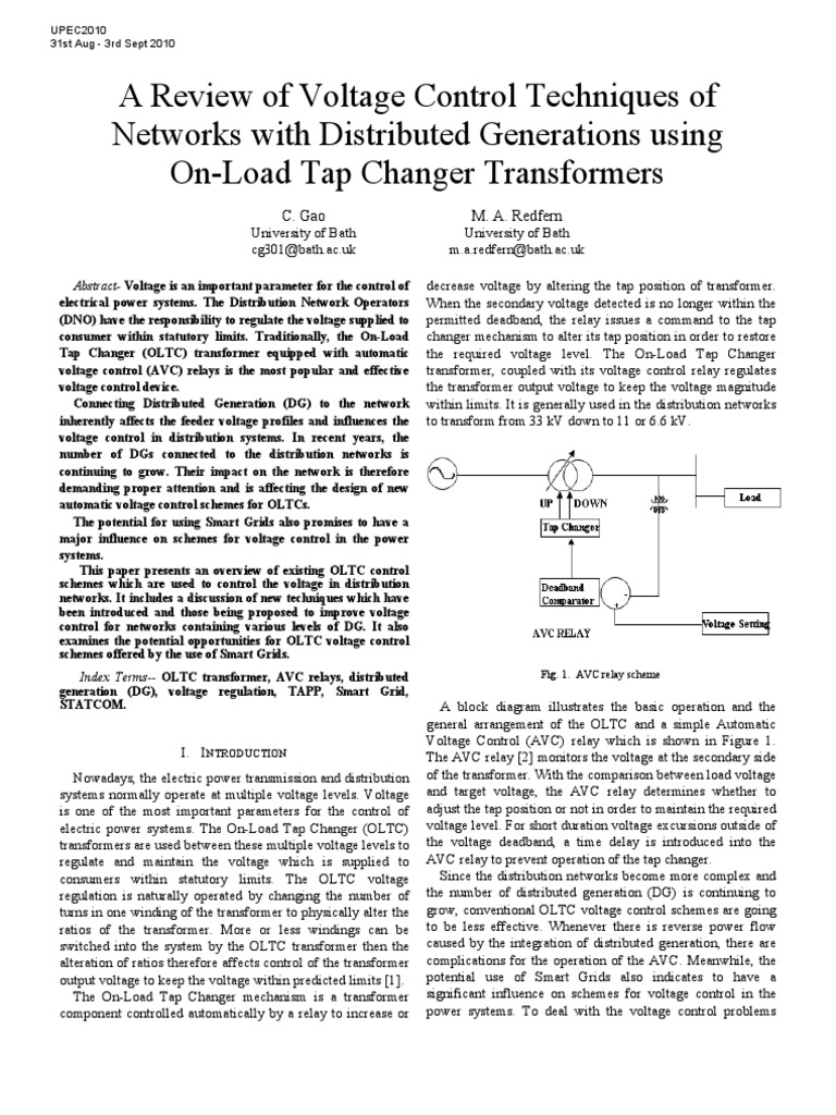 OLTC Voltage Control in Distributed Networks | PDF | Electrical Grid ...
