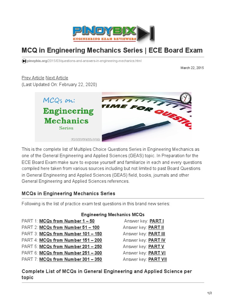 Mcq In Engineering Mechanics Series Ece Board Exam Pdf
