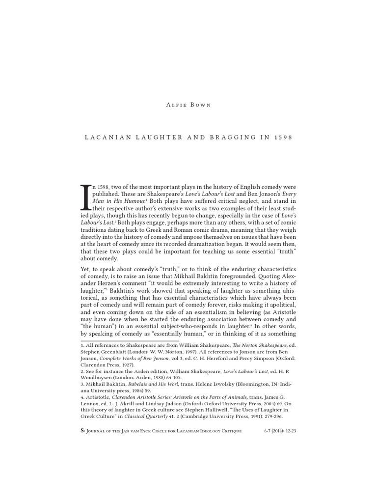 Lacanian Laughter and Bragging in 1598 | PDF | General Fiction