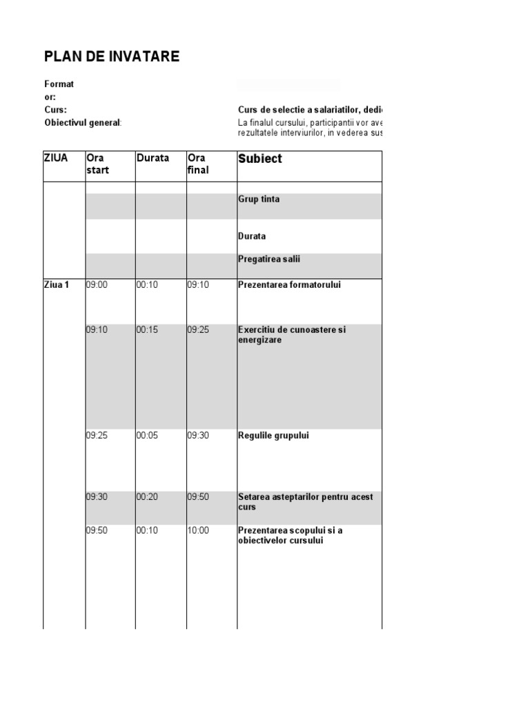 Plan de Invatare - Selectia Angajatilor | PDF
