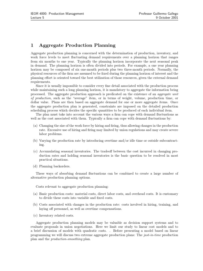 Aggregate Production Planning | PDF