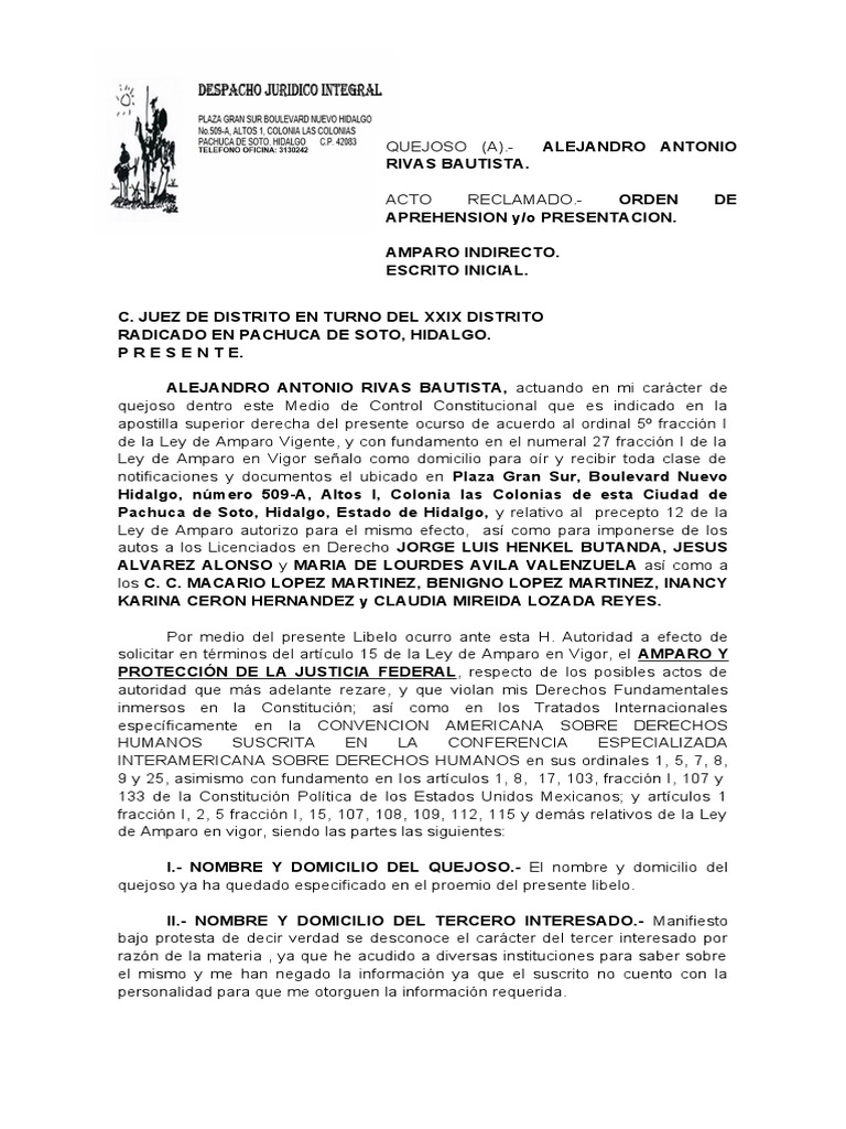 Amparo contra Orden de Aprehensión | PDF | Convenio europeo de derechos ...