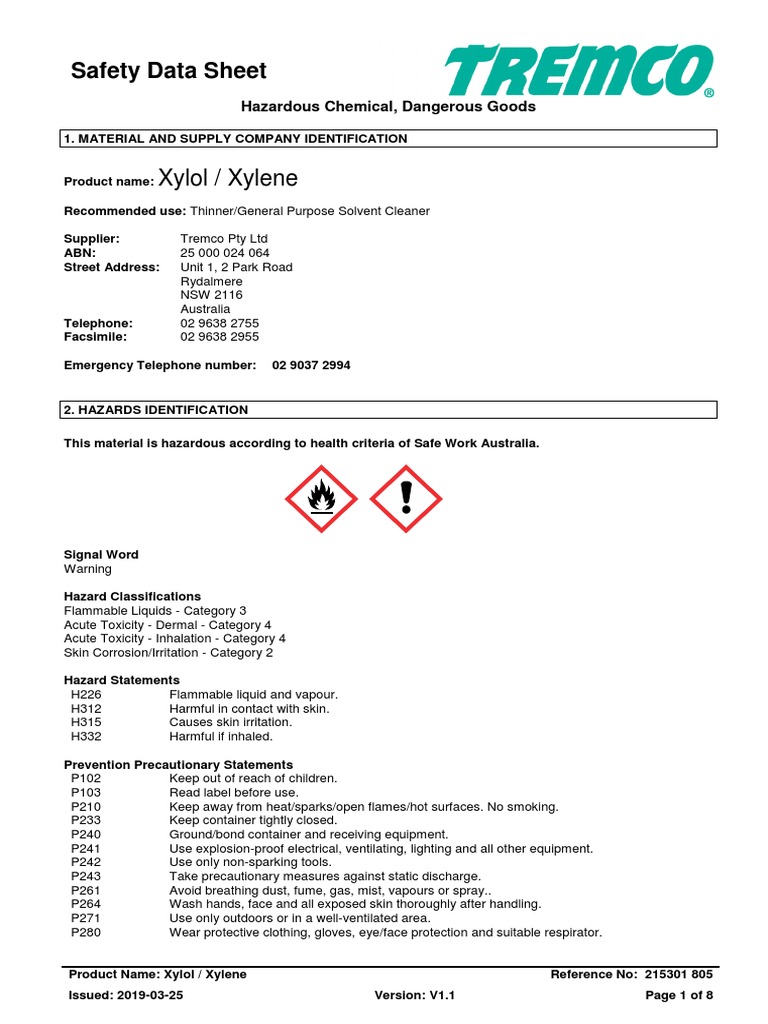 Xylol Xylene SDS PDF