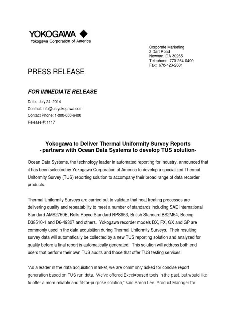 1117 yokogawa to deliver thermal uniformity survey reports for ocean