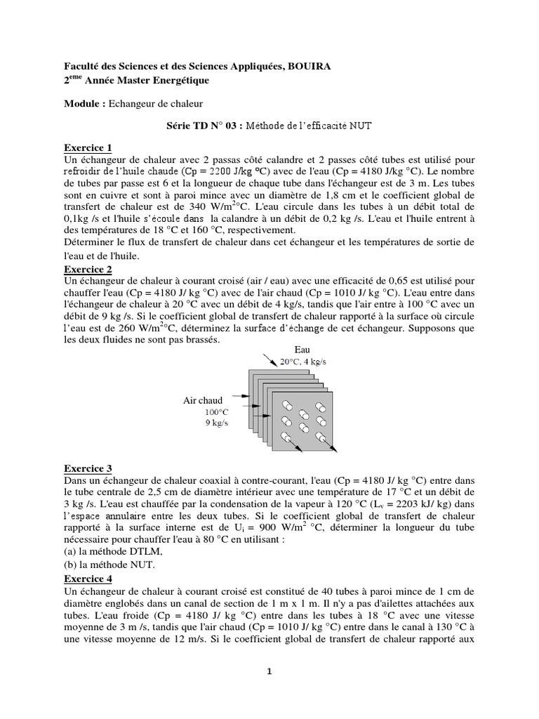 Calculs d'échangeurs de chaleur en TD | PDF | Transfert thermique | Chaleur