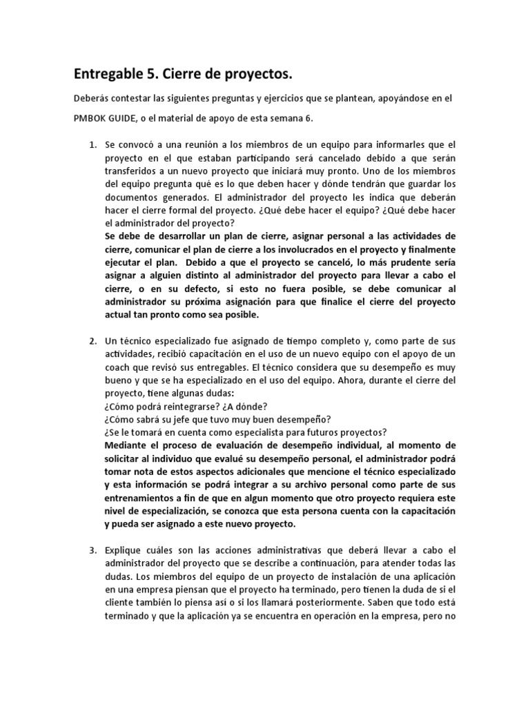 Actividades para el Cierre de Proyectos | PDF | Estación Espacial ...