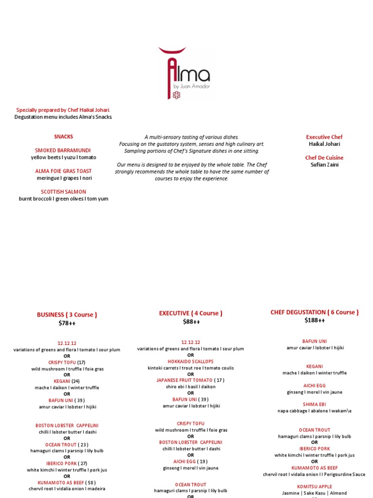 Alma Lunch Menu PDF Home Western Cuisine