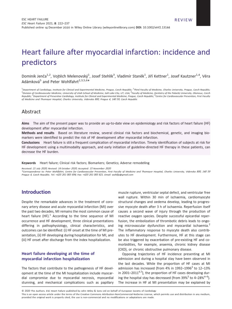 ESC Heart Failure 2020 Jen A Heart Failure After Myocardial Infarction Incidence and