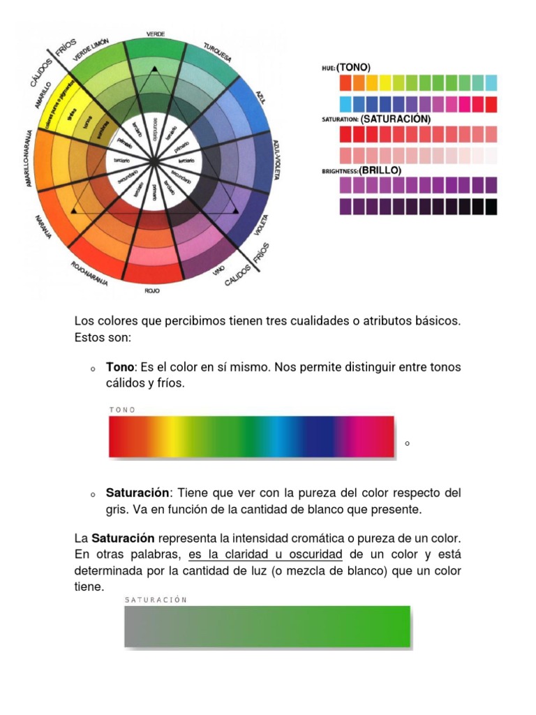 Atributos del color: tono, saturación y brillo | PDF | Color ...