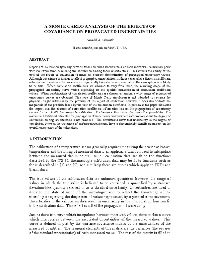 Monte Carlo Analysis of Uncertainty Propagation | PDF | Covariance ...