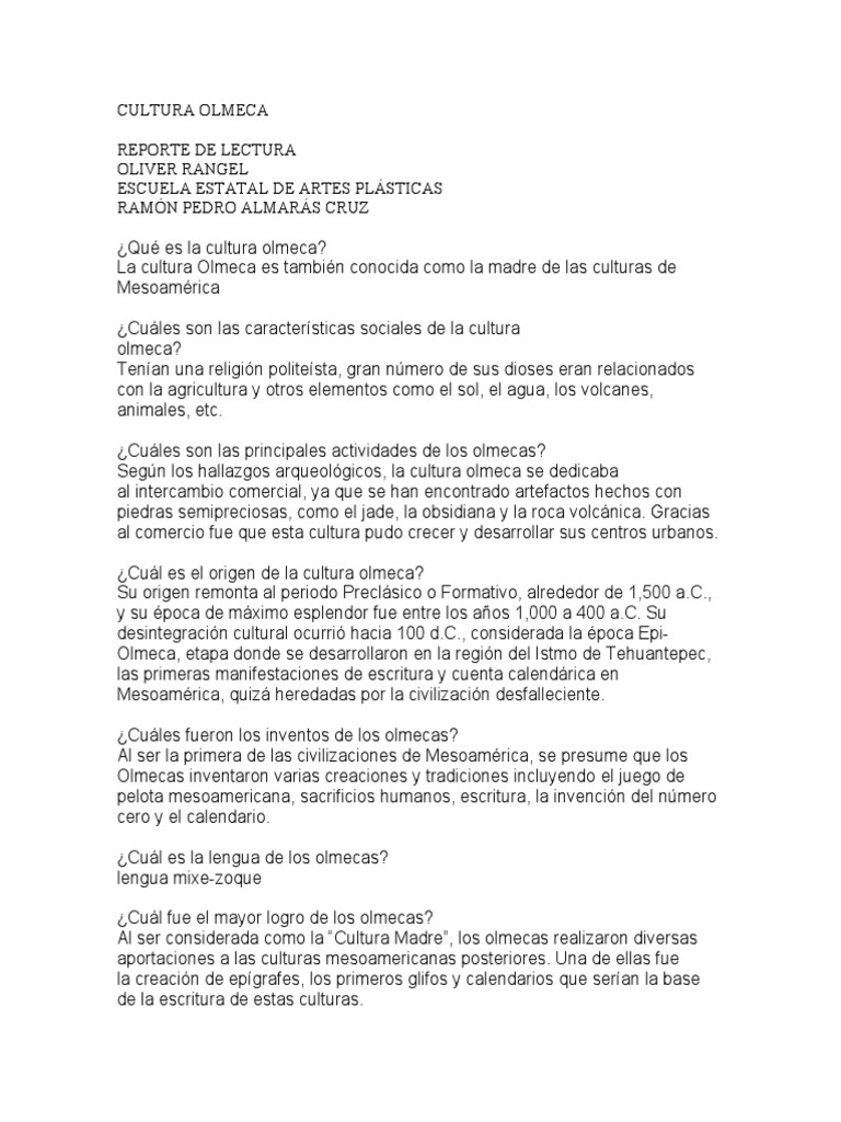 Cultura Olmeca Oliver Rangel | PDF | Historia | Religión y espiritualidad