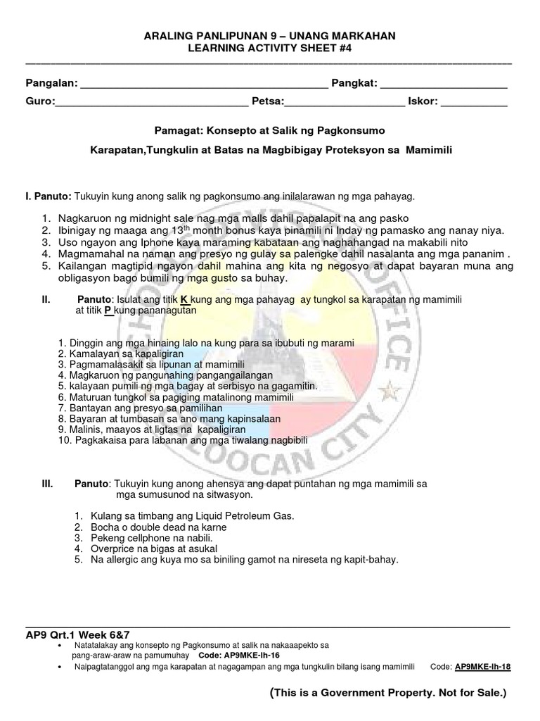 Ap 9 Q1 Las 4 | PDF