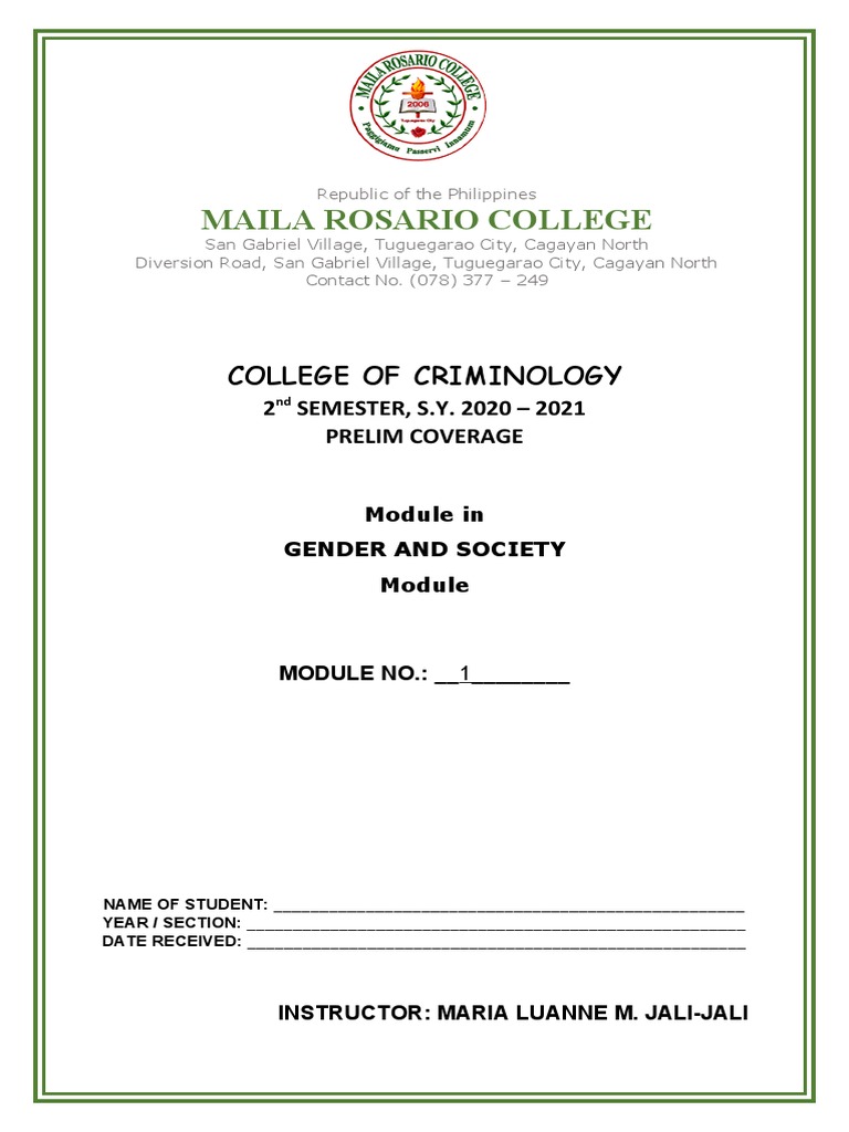 COLLEGE OF Information Technology MODULE 1 PDF Gender Studies Gender