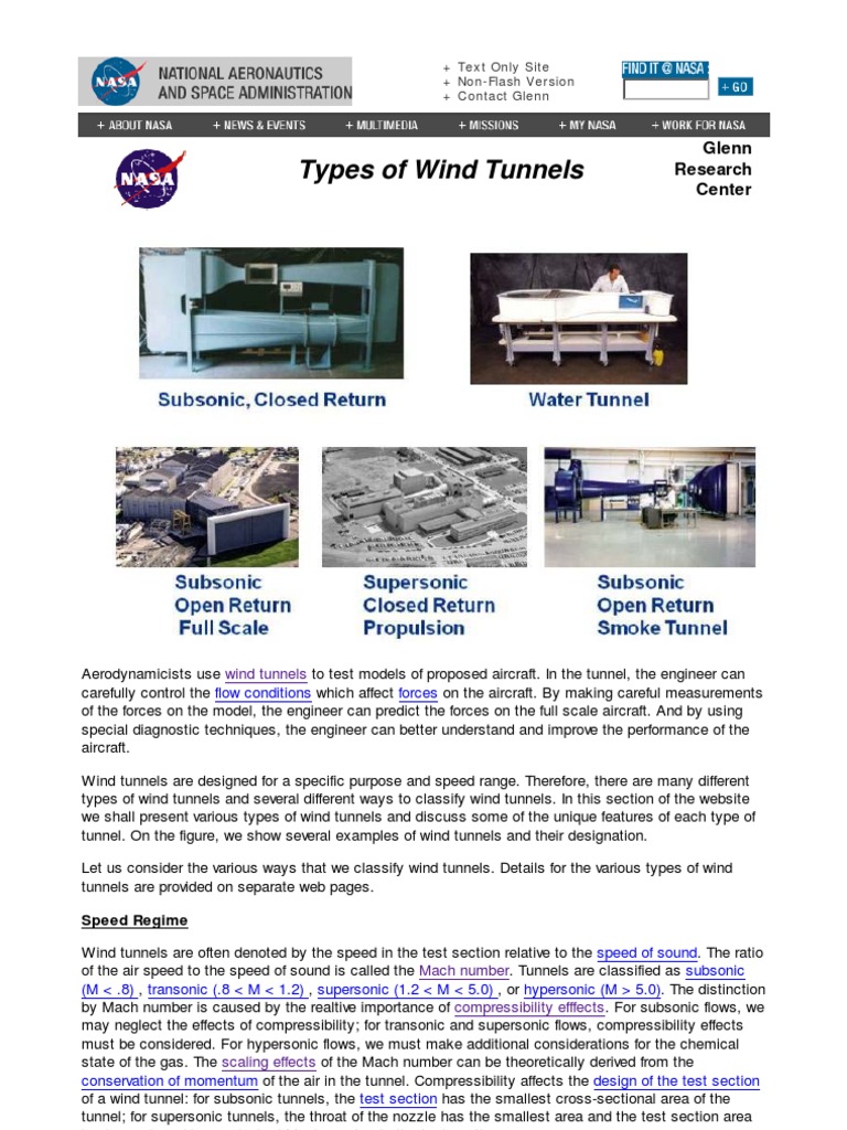 Types of Wind Tunnels Aerodynamics Compressible Flow