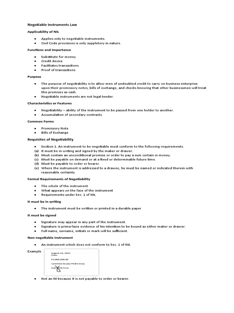(NOTES1) Negotiable Instruments Law | PDF | Negotiable Instrument ...