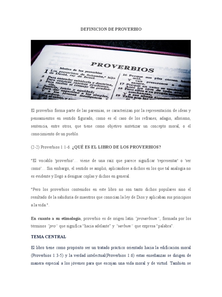 Definición y significado de proverbio | PDF | Libro de proverbios ...