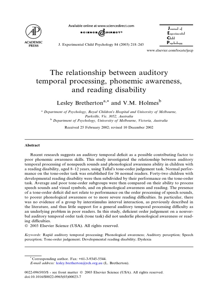 The relationship between auditory temporal processing phonemic