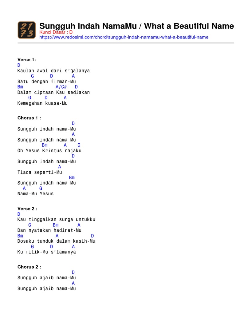 Sungguh Indah NamaMu What A Beautiful Name Key-D REDOSIMI | PDF
