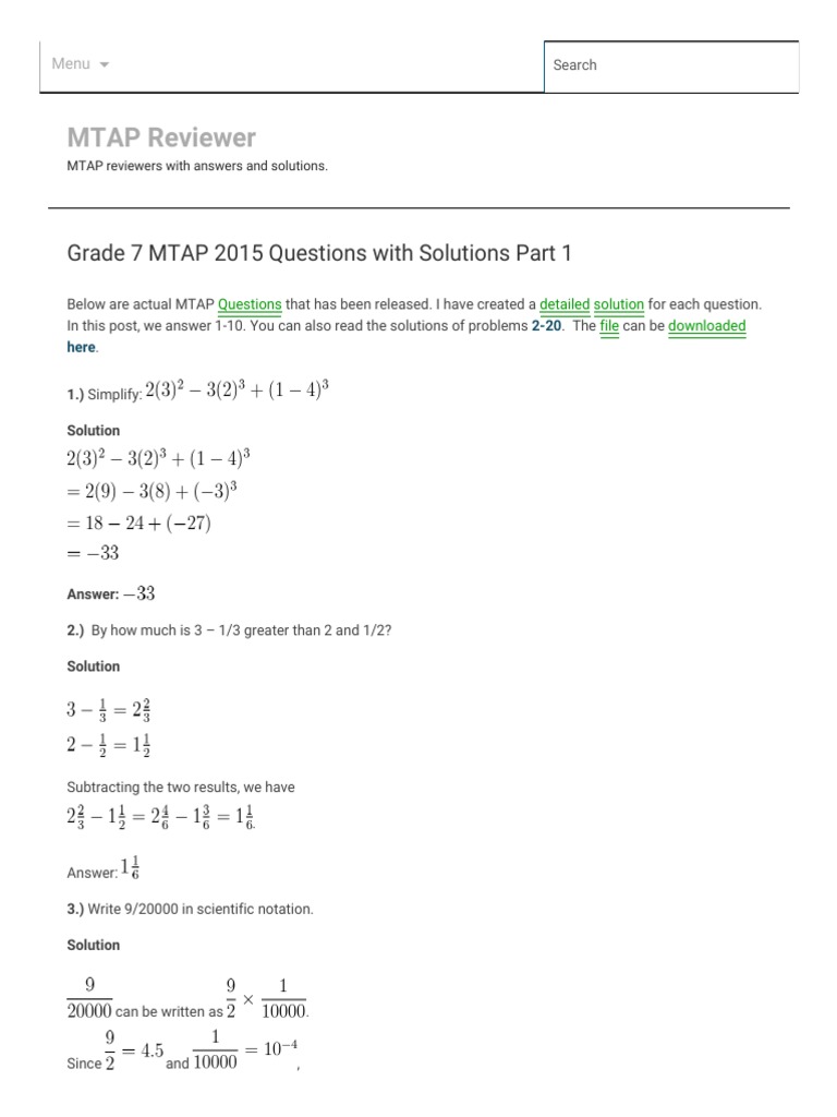 Grade 7 Mtap 2015 Questions With Solutions Part 1 Pdf