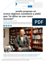 Domingo Cavallo Propuso Un Nuevo Régimen Cambiario y Pidió Que El Dólar Se Use Como Moneda