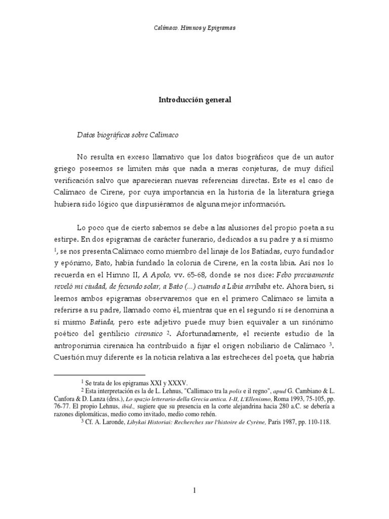 Calimaco Himnos y Epigramas | PDF | Himnos | Autor