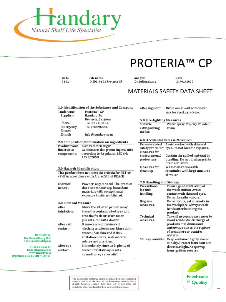 MSDS 0601 Proteriat CP PDF Odor Personal Protective Equipment