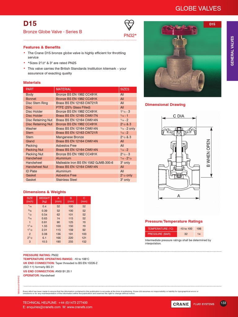 Globe Valves: Bronze Globe Valve - Series B PN32 | PDF | Valve | Brass