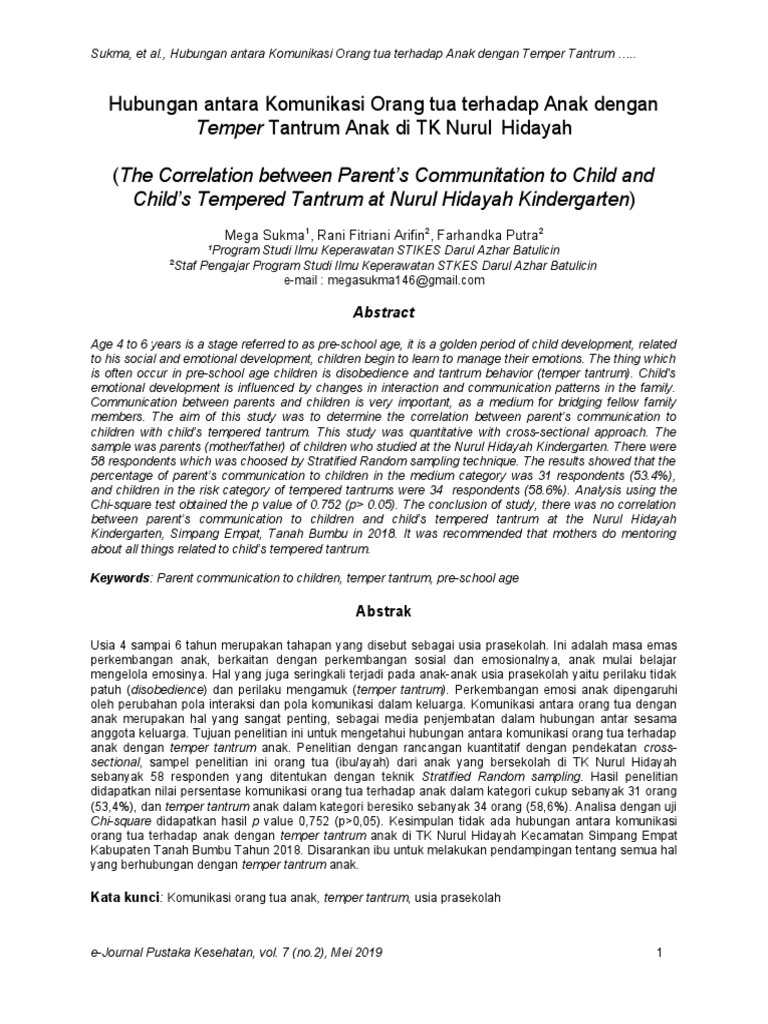 Temper Tantrum Anak Di TK Nurul Hidayah Child's Tempered Tantrum at