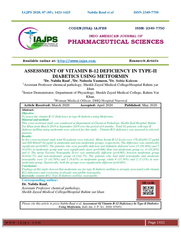 Assessment of Vitamin B12 Deficiency and Neuropathy in TypeII