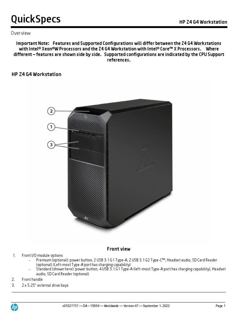 QuickSpecs HP Z4 G4 Workstation Technical Specifications - c05527757 ...