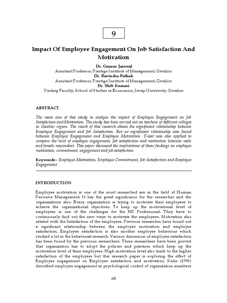 Impact of Employee Engagement On Job Satisfaction and Motivation | PDF ...