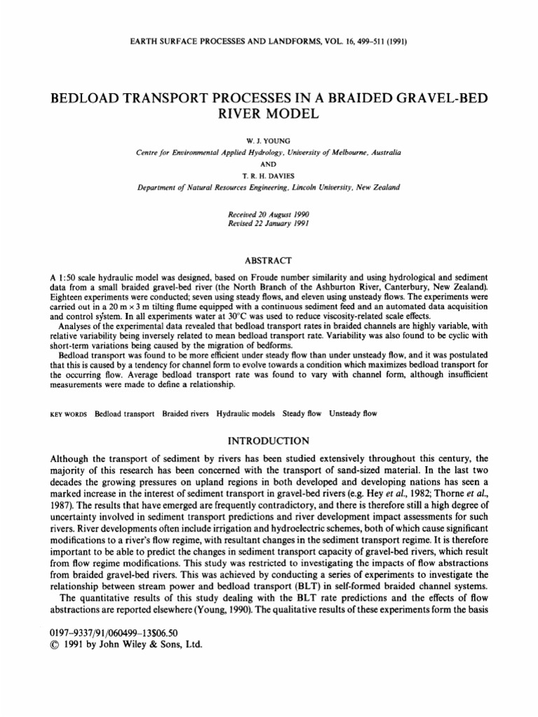 Young 1991 Bedload Transport Processes in A Braided Gravel Bed River