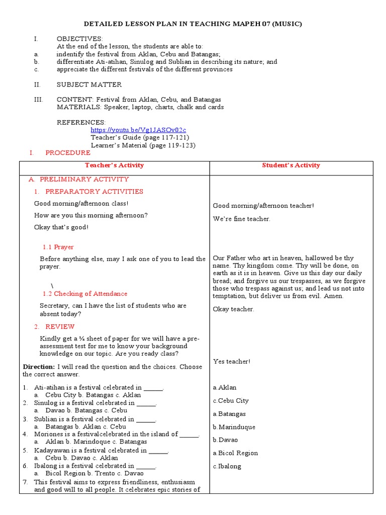 7 Grade 7 Music (Festivals of Aklan, Cebu and Batangas) PDF Cebu