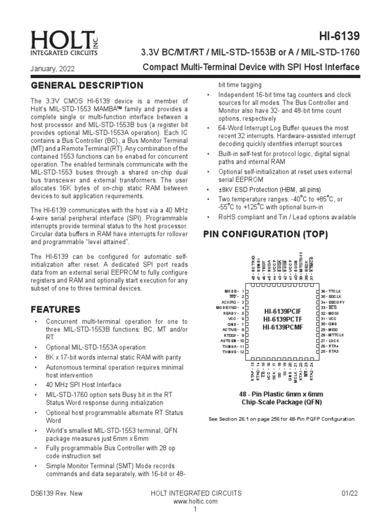 HI-6139 MIL-STD-1553 Interface Datasheet | PDF | Microcontroller ...