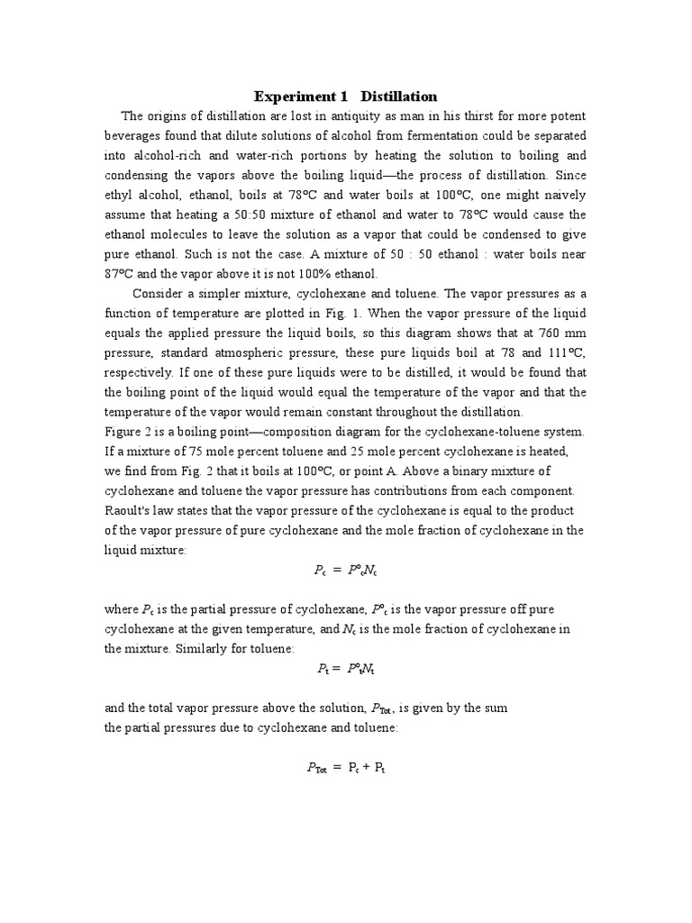 Experiment 1 PDF Distillation Ethanol